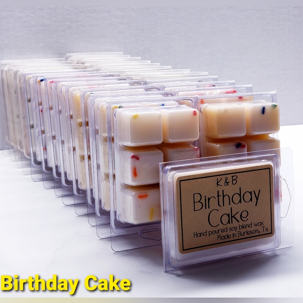 BIRTHDAY CAKE -Soy blend Hand poured, Highly Fragranced Wax Melts- $8 per pack